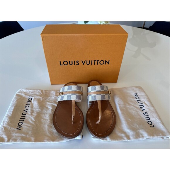 LOUIS VUITTON Classic Damier Azur Palma Flat Thong Sandals EU 39 US 9 Authentic - Picture 1 of 9